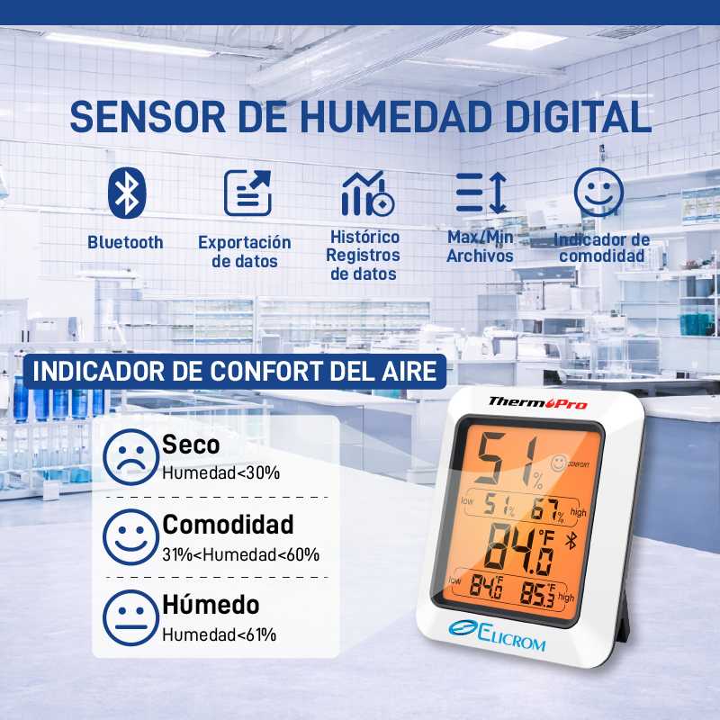Termohigrómetro digital para interiores y monitor de humedad con bluetooth - Imagen 2