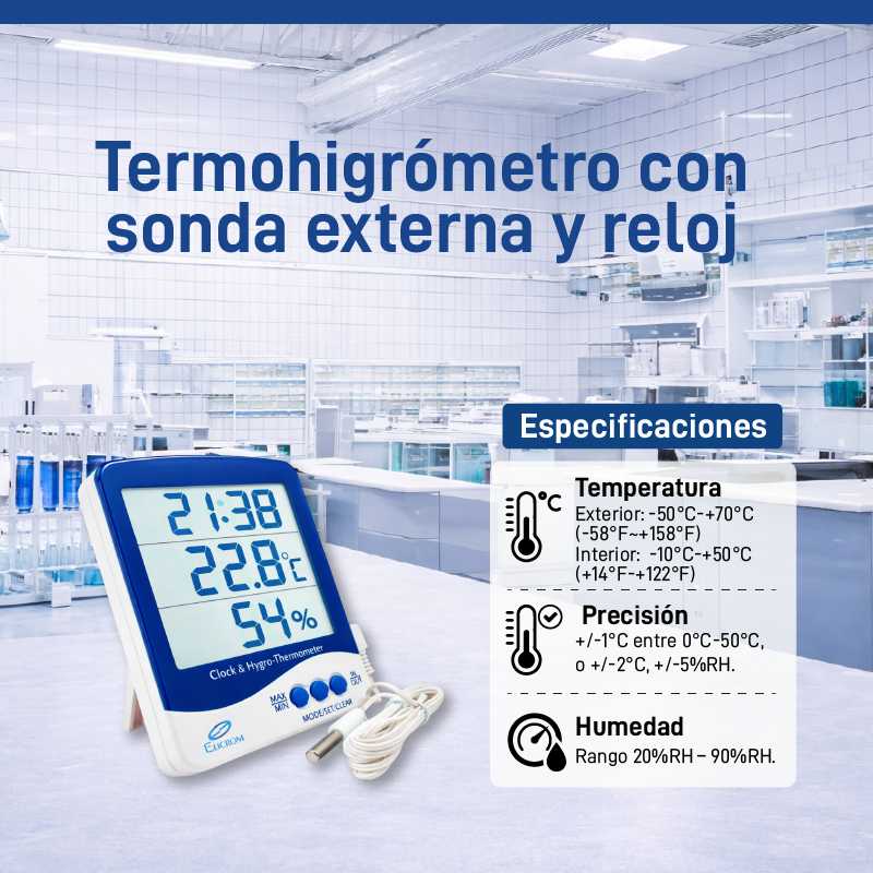 Termohigrómetro con sonda externa y reloj - Imagen 2