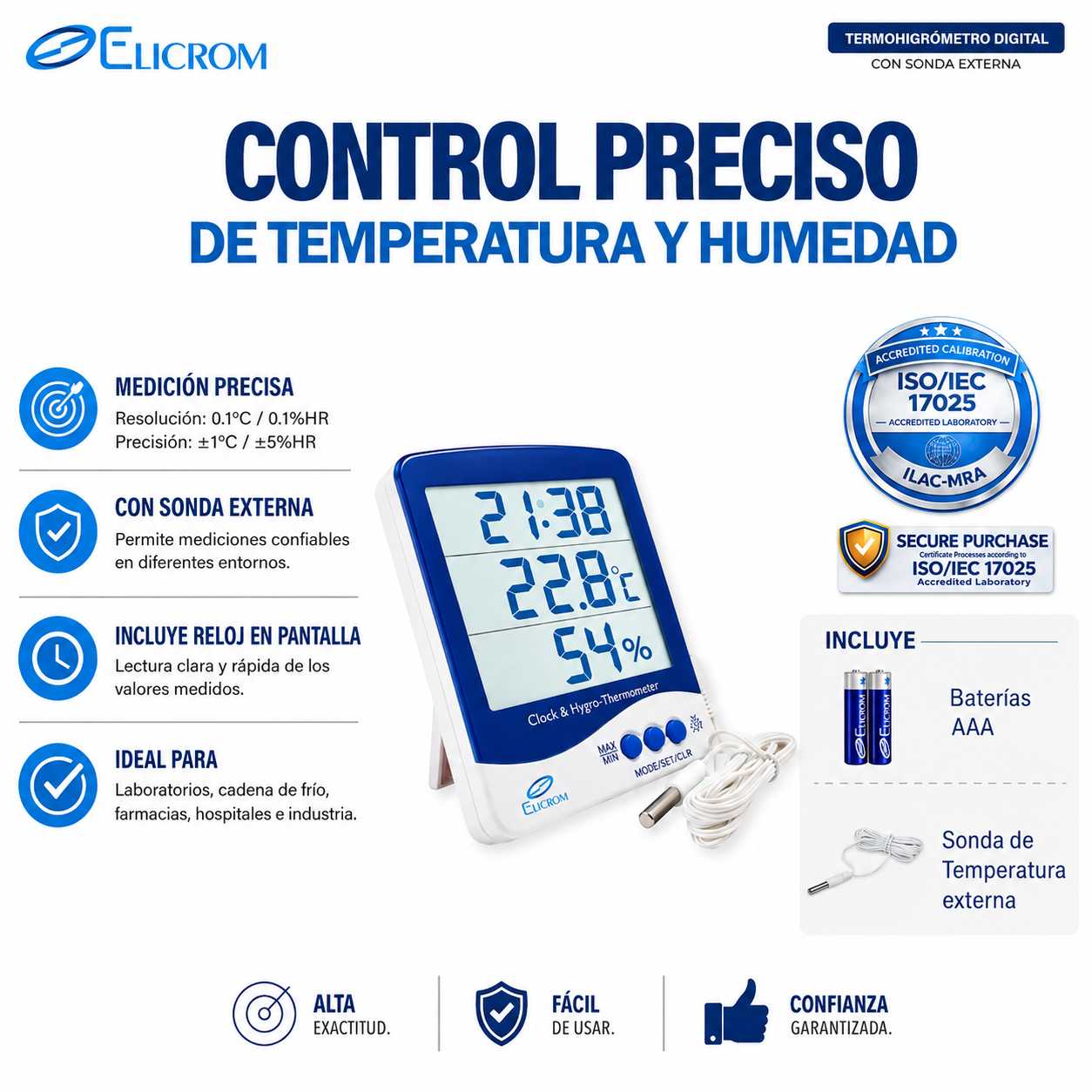 Termohigrómetro con sonda externa y reloj - Imagen 2