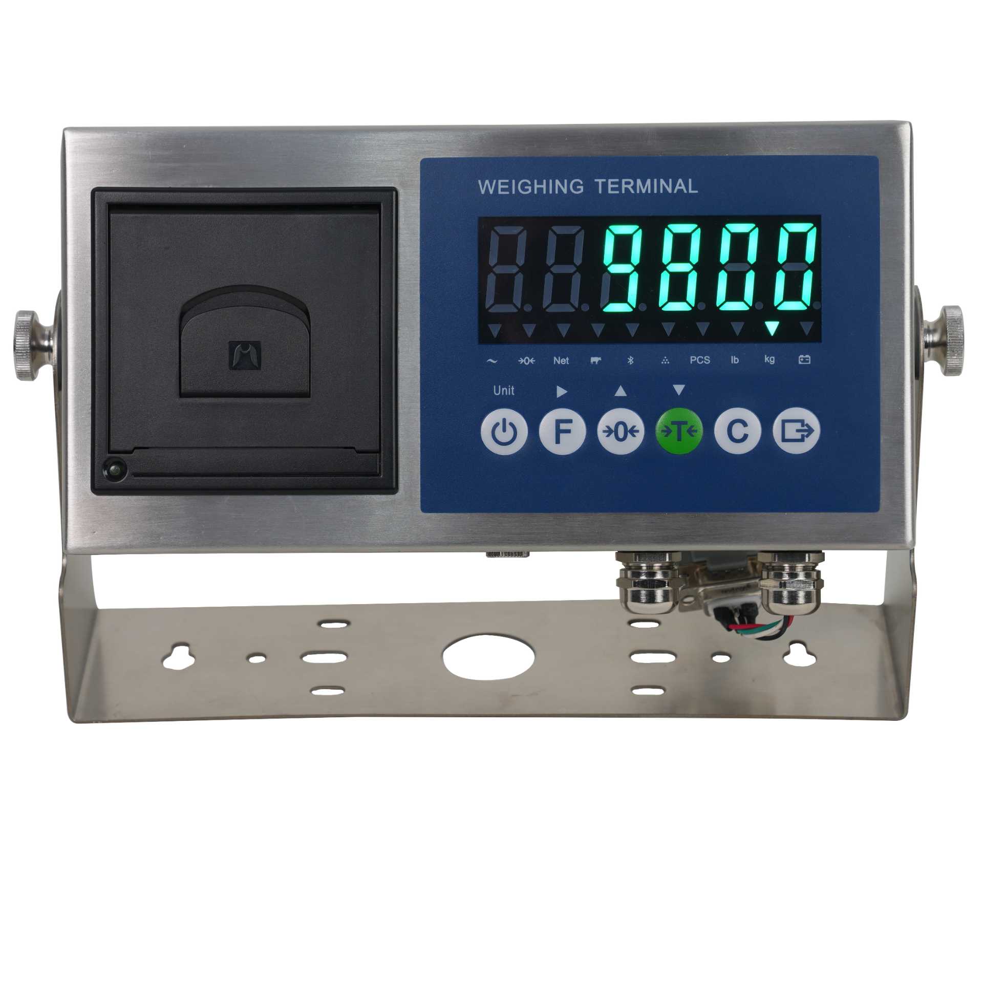 Indicador de peso carcasa de acero inoxidable con pantalla LED modelo T0 con impresora de etiquetas incorporado. - ELICROM