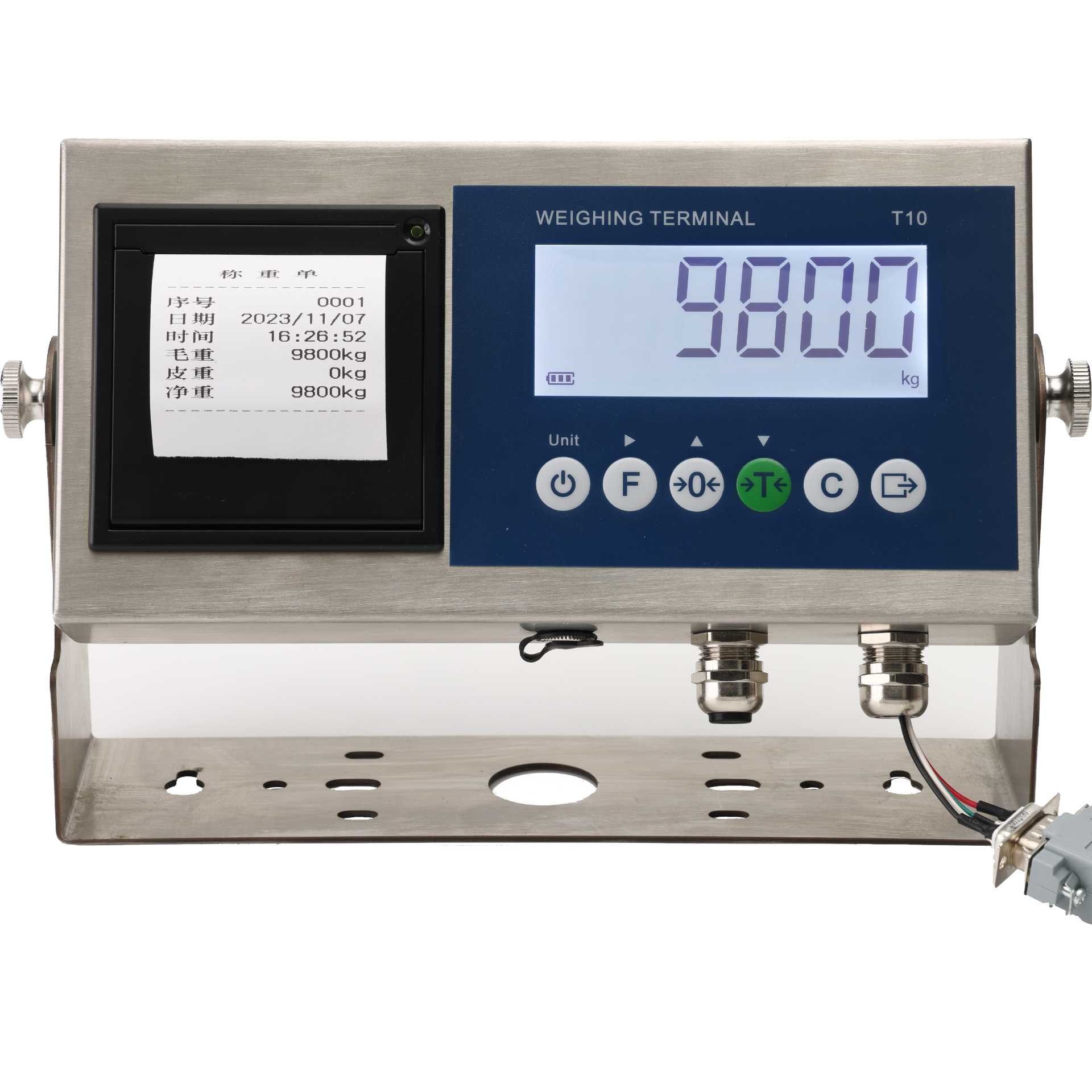 Indicador de peso carcasa de acero inoxidable con pantalla LCD modelo T0 con impresora termica incorporada. - ELICROM