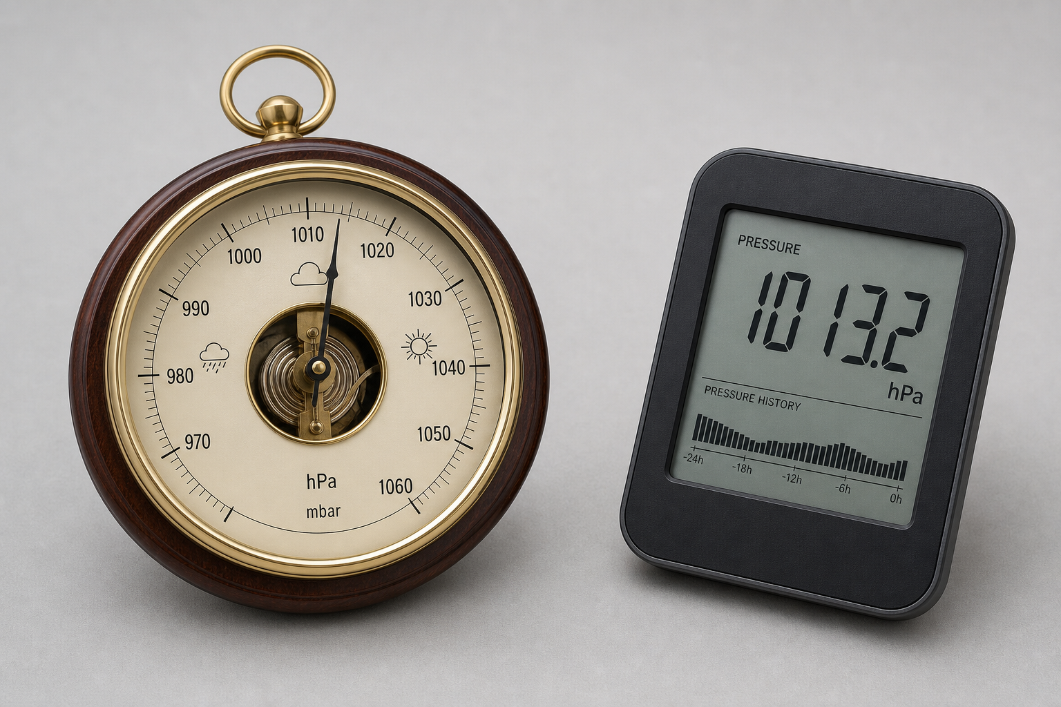 Barómetro aneroide y barómetro digital para calibración de presión atmosférica