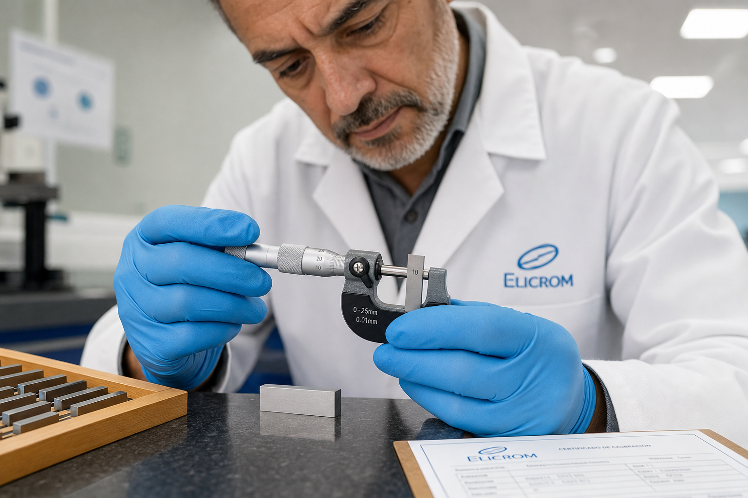 Micrómetro exterior, calibrador digital y calibrador vernier para calibración dimensional