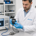 Técnico ELICROM calibrando cronómetro digital